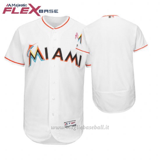 Maglia Baseball Uomo Miami Marlins Bianco 2018 Dia de la Madre Flex Base